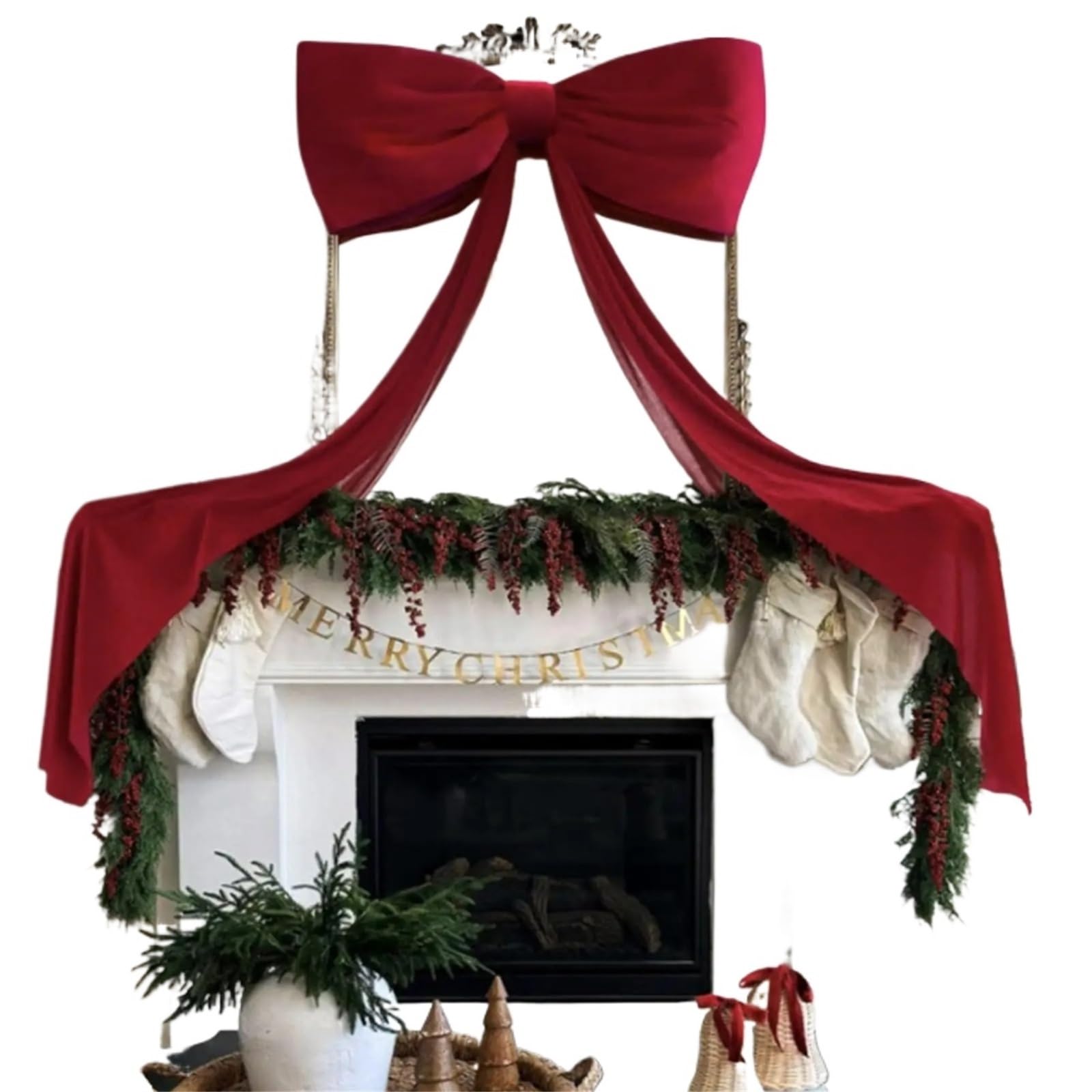 Große Schleifen Große Samt-Baumspitze mit Schleife, Weihnachtsdekoration, großes Band for Tür, Fenster, Hochzeit, Party, Hintergrunddekoration(White)