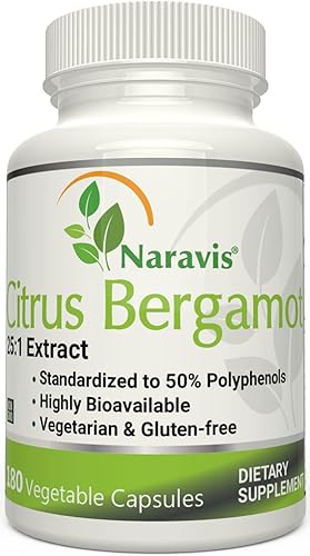 Naravis Extracto de bergamota cítrica - 180 cápsulas - Extracto 25:1 - 50% polifenoles - Pimienta negra para una mayor absorción - Suplementos para