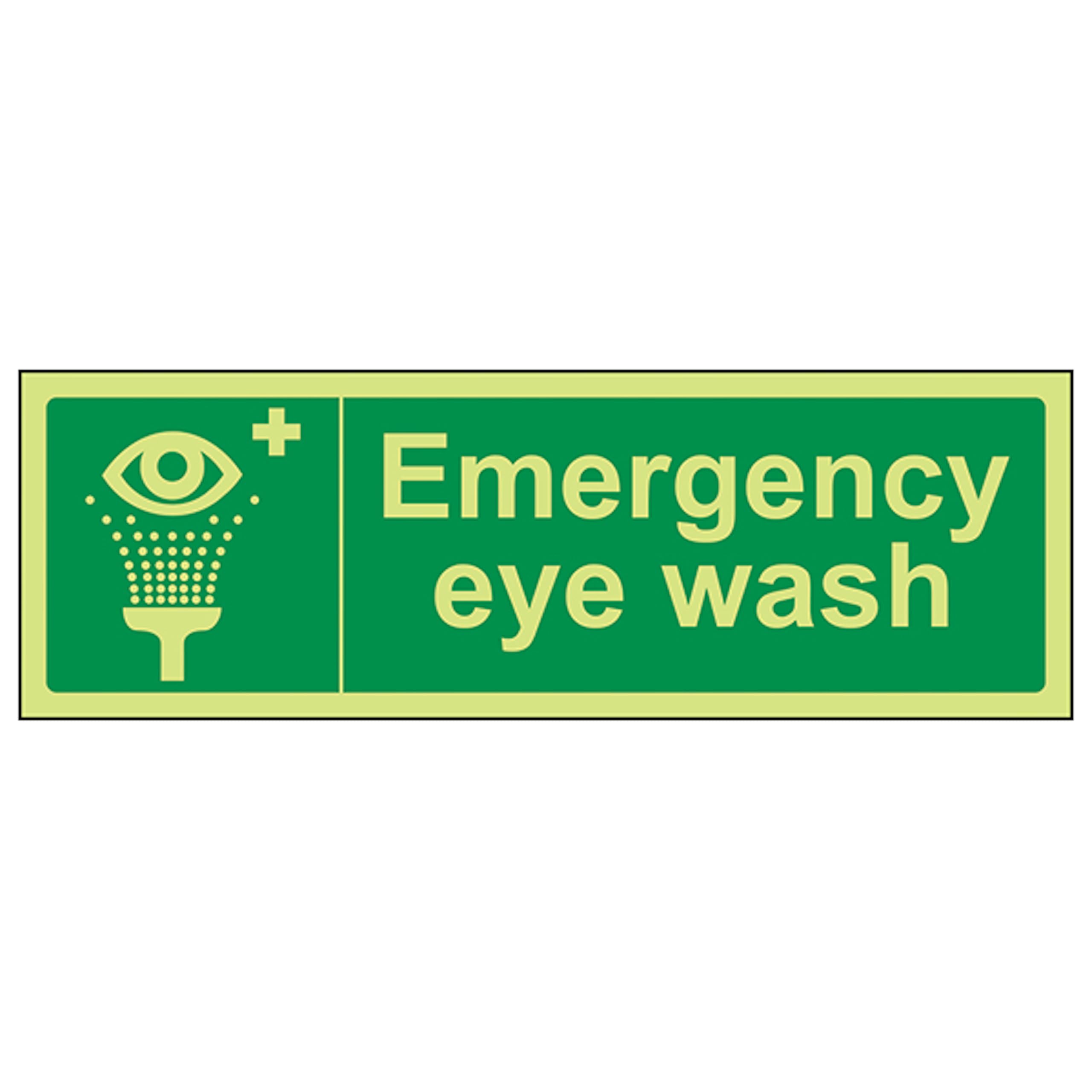 V Safety GITD Emergency Eye Wash - Landscape 300 x 100 mm - Glow In The Dark Self Adhesive Vinyl Safety Sign