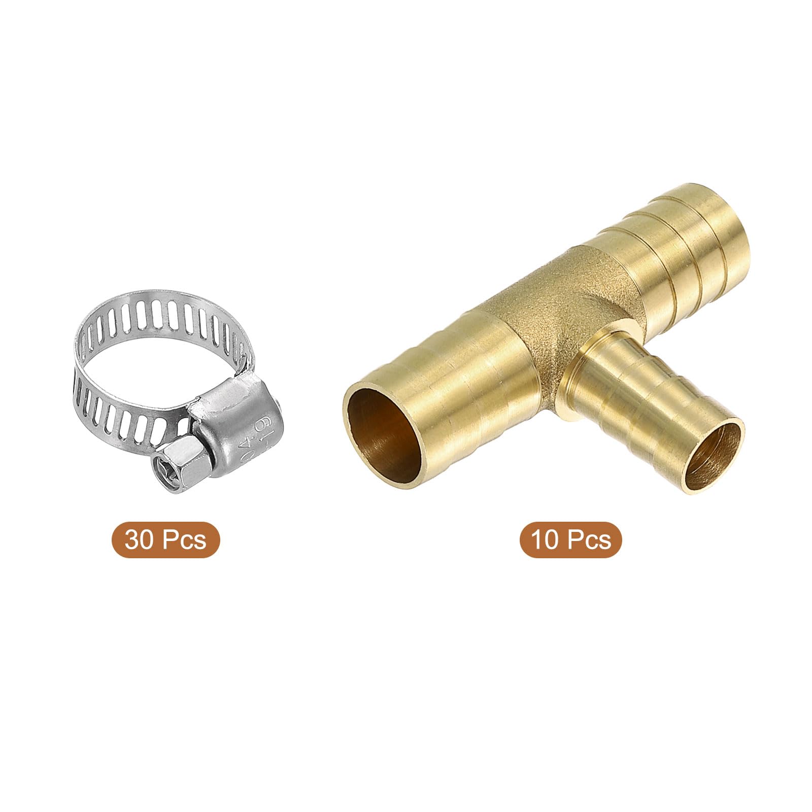 QUARKZMAN 10 piezas de Conectores de Manguera de Latón, Tee de 3 vías 5/8" Barbed x 1/2" Barbed x 5/8" Barbed Reductor de Manguera, Conector de Tee de Latón con 30 abrazaderas de manguera