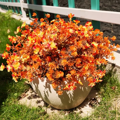 Artificial Fall Flowers Faux mums for Outdoor Indoor Garden Home Decoration, Faux Flower Daisy with Eucalyptus Leaves Fake Mums Plants Greenery Boxwood Porch Patio, Bundles (20, Artificial Mums)