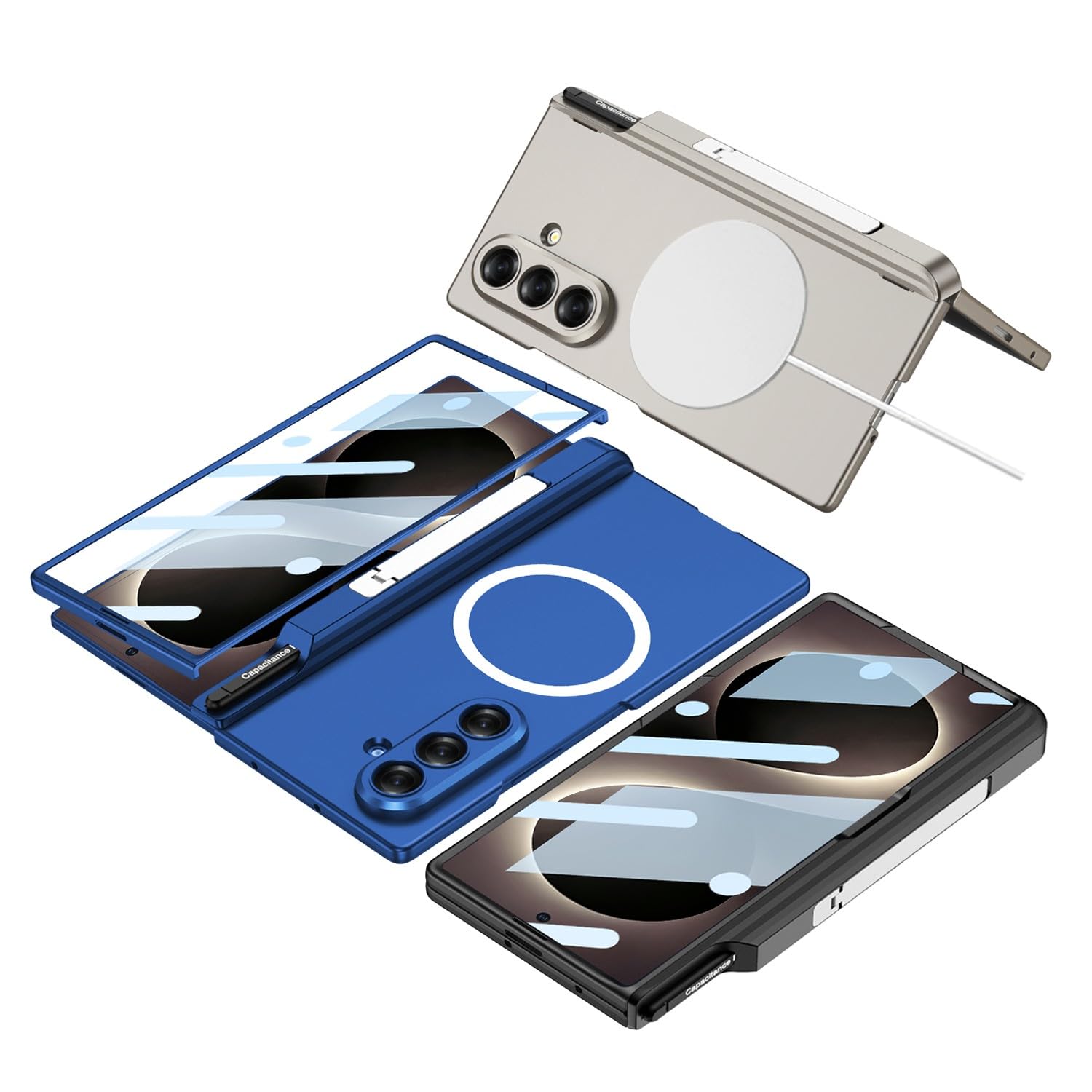 Generic etui kompatybilne z Samsung Galaxy Z Fold 8 Ultra (kolor: Titaniumgray) Magnetyczny twardy matowy futerał metalowy stojak gniazdo na długopis z folią ekranową