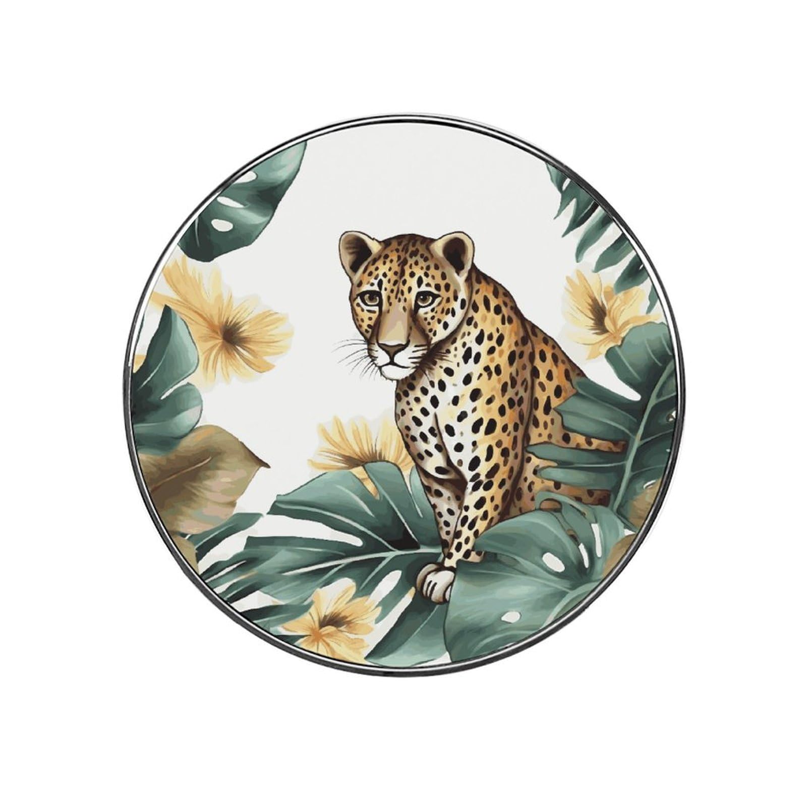 Leopard and Palm Leaves Fridge Magnet Magnetic Refrigerator Magnets Mini Round Kitchen Fridges Magnets for Kitchen Office Whiteboard Cabinet and Dishwasher