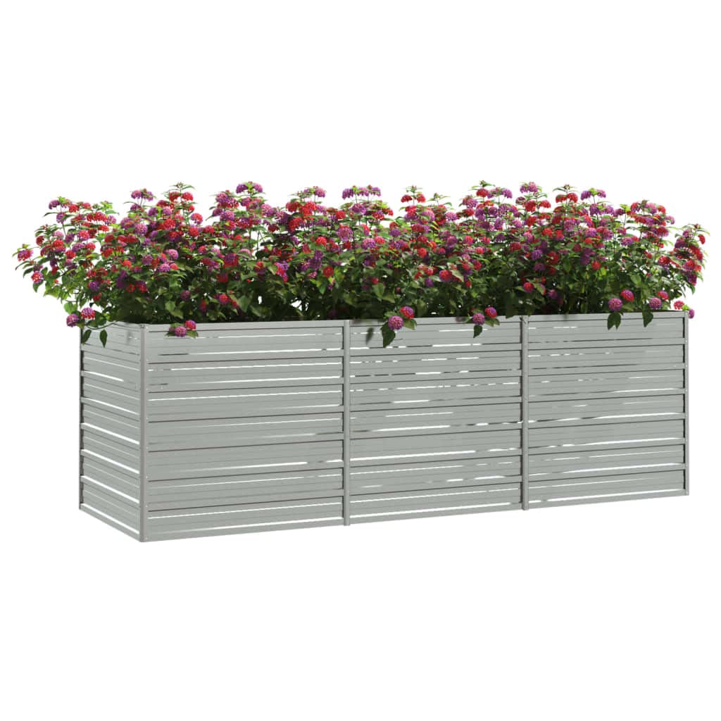 Garten-Hochbeet 240x80x77 cm Verzinkter Stahl Silbern Gartenbeet Blumenbeet Blumenkasten Pflanzkübel Blumenkübel