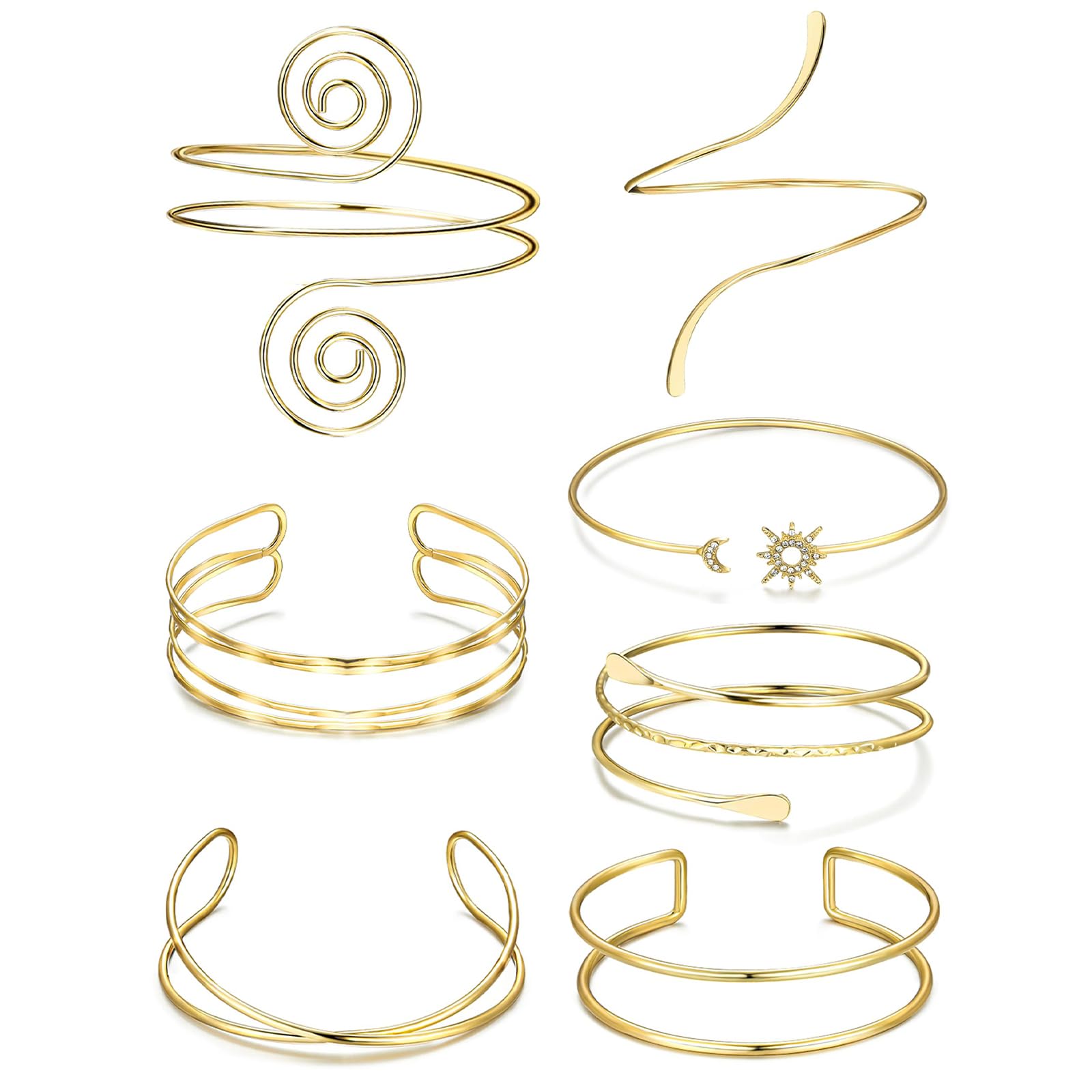 CharmBurst 7 Stück Goldene Armreifen, Verstellbare Oberarmreifen, Boho-Armbänder, Wasserdichte Schmuck, Goldene Armreifen Set, Punk-Armband, Armreif Oberarm