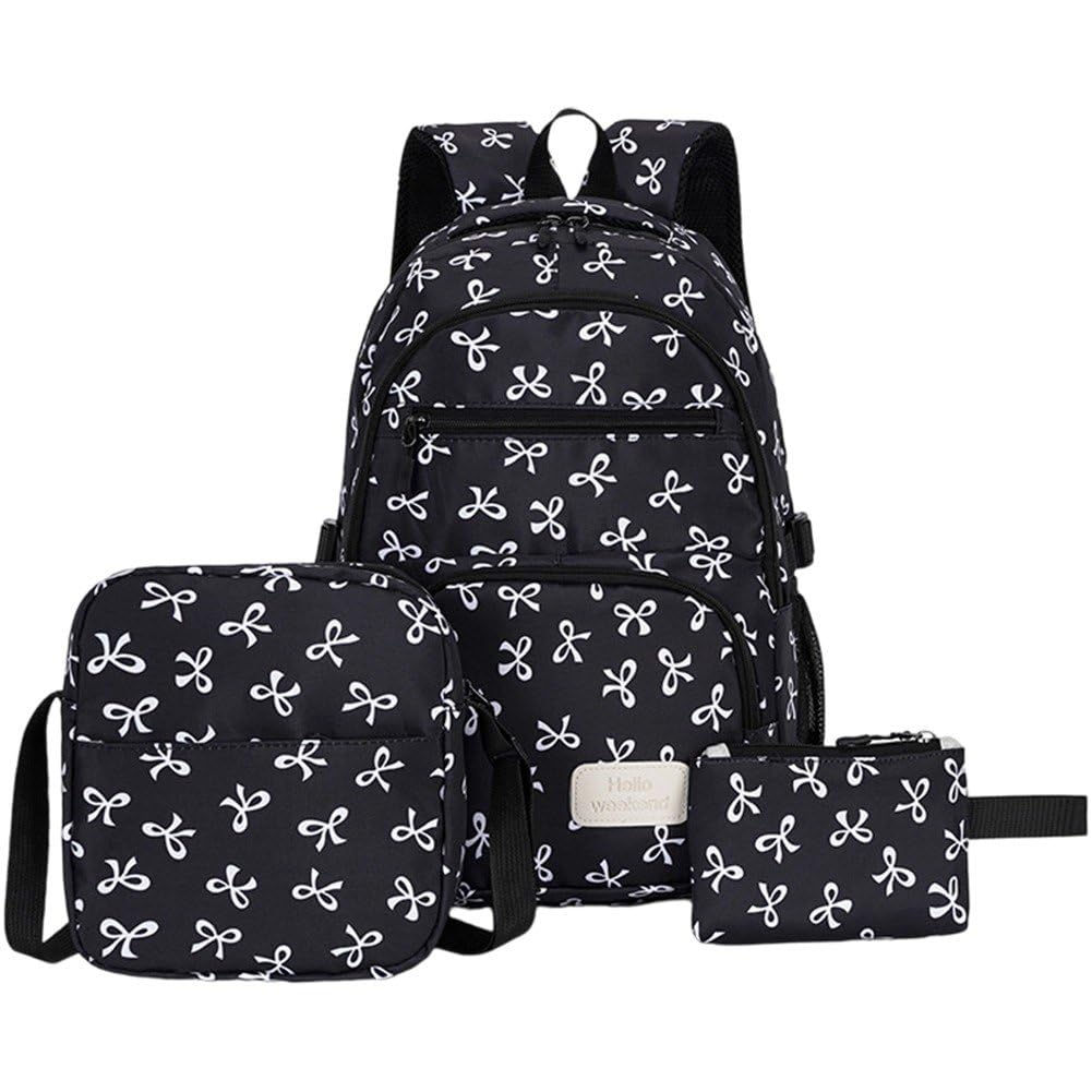 Sac à dos style coréen et son ensemble de 3 pièces imprimé nœud pour filles