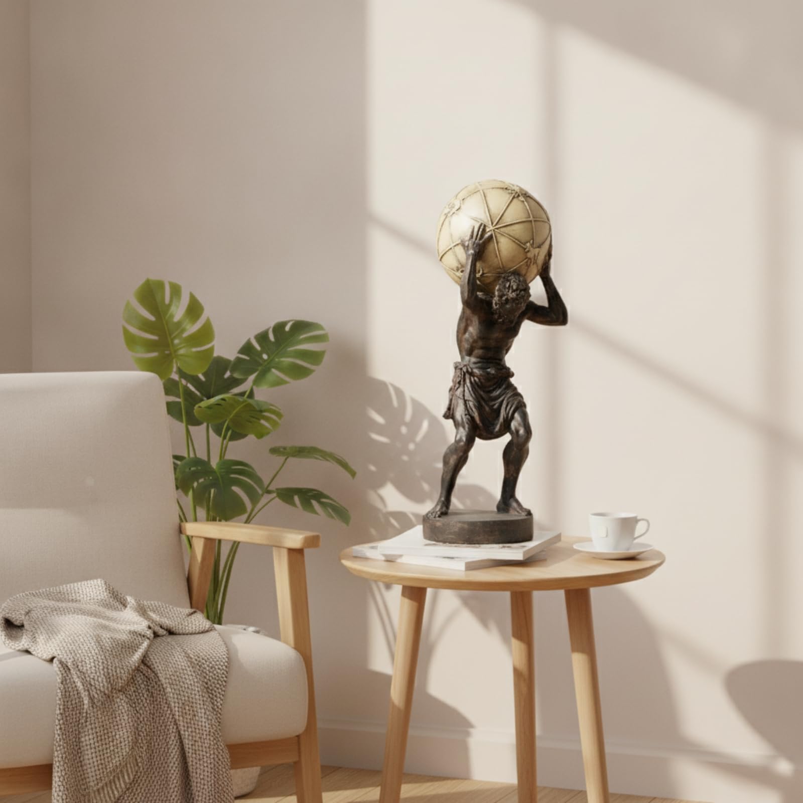 Statua Scultura Statua Decorativa Statuetta Mitologica Figure Mitiche in Resina Sintetica Tono Bronzo Scuro con Riflessi Oro sulla Sfera Adatta per Studio Ufficio Libreria Consolle