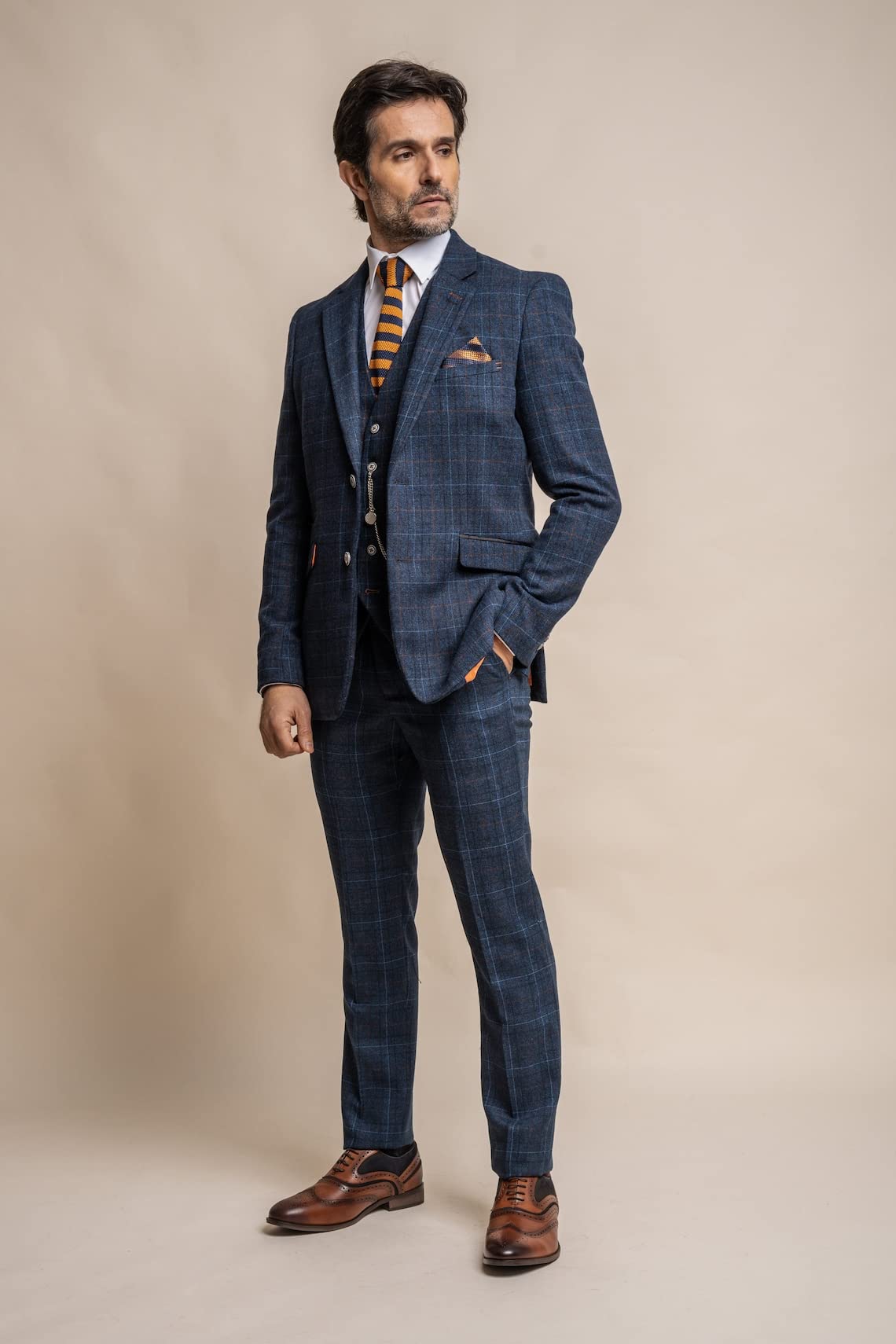 SIRRI Abito da Uomo in Tweed a Quadri con Finestra, da Matrimonio, Aderente, Abbinato, Blu, Venduto separatamente