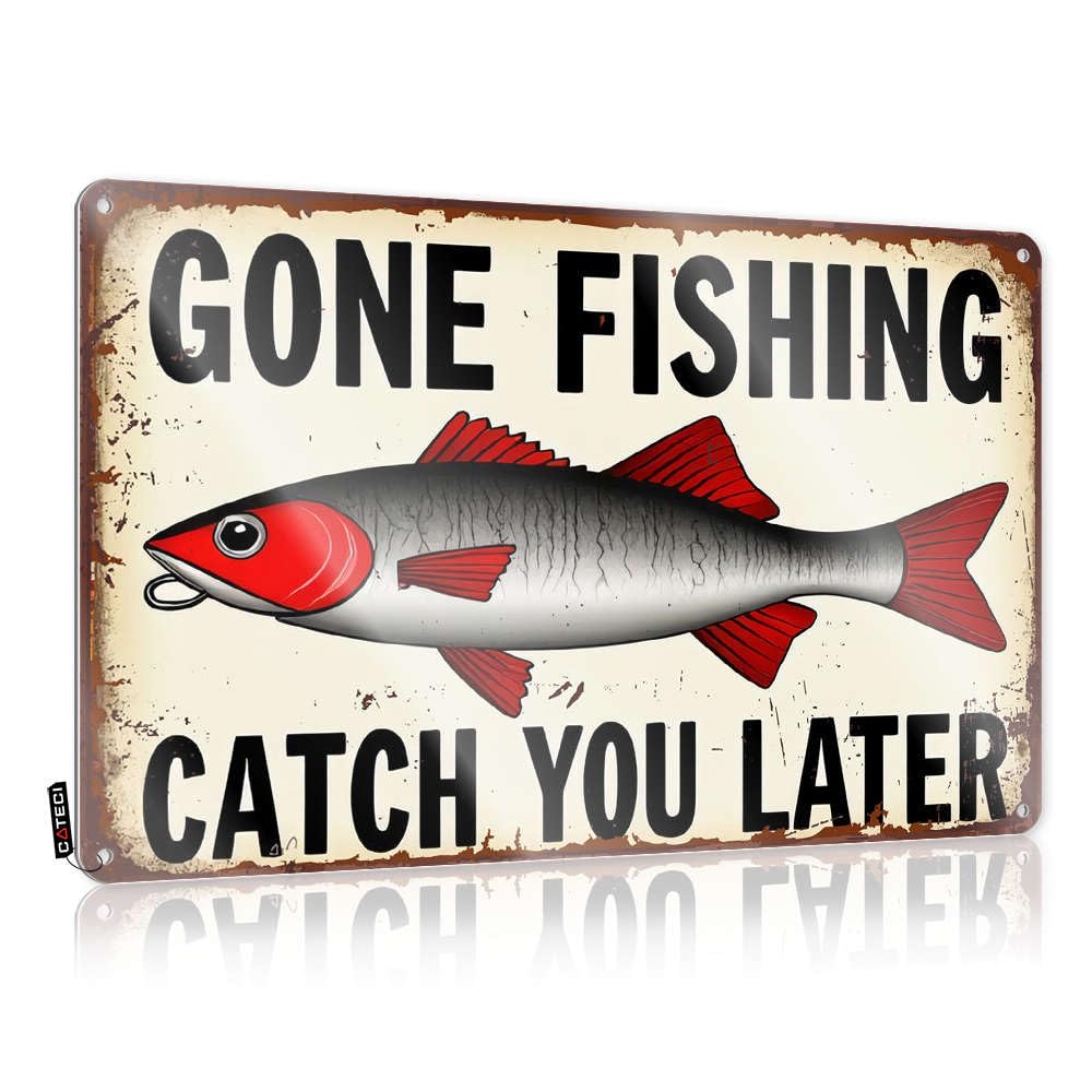 Whiskey Signs For Home Bar Gone Fishing, Catch You Later Tin Sign Bedroom Door Sign Funny Alcohol Signs(30X40CM)