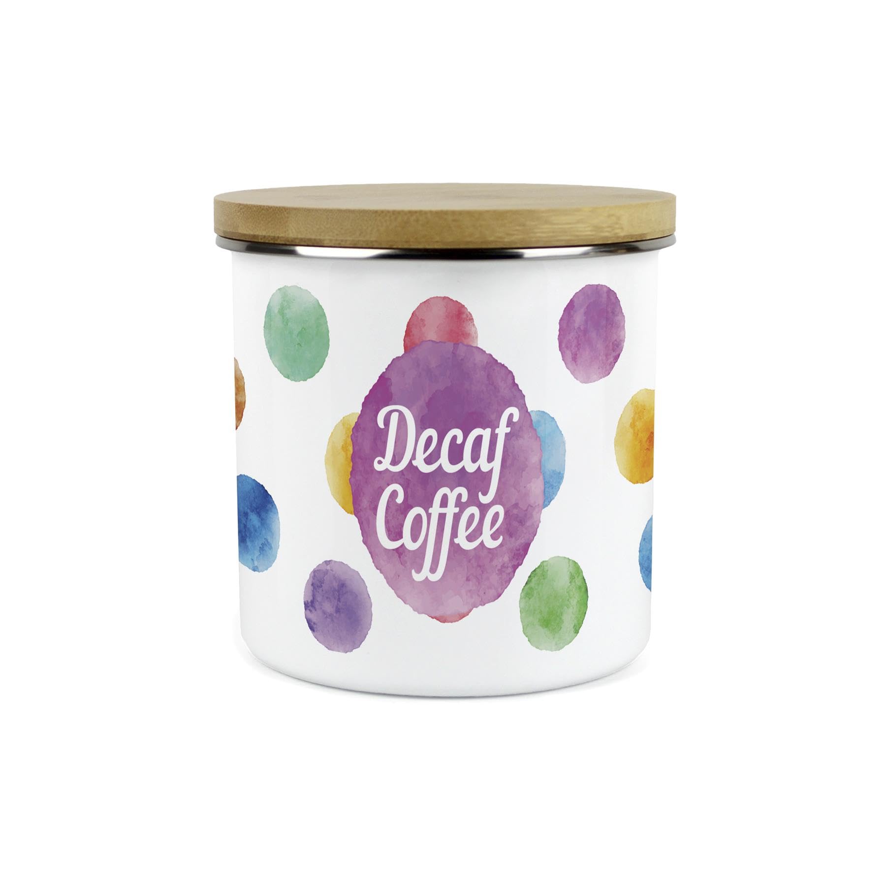 Polka Dots Decaf Coffee Storage Canister - Multicoloured Spots Kitchen Jar Gifts