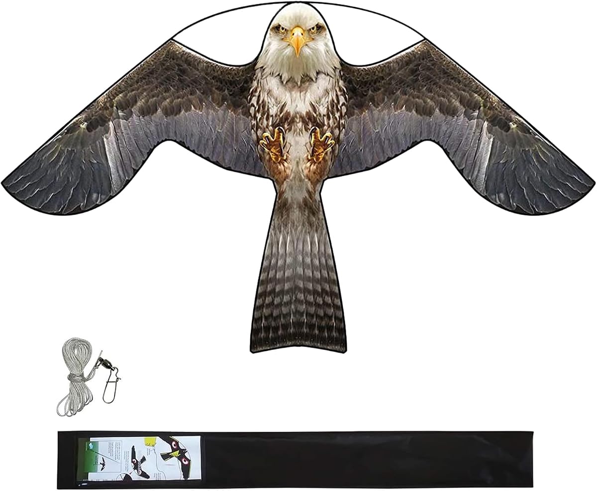 eyijklzo Cometa voladora de halcón espantapájaros sin cometa gris solo con poste de 13 pies | Mantenga alejados a los pájaros|Impulsado por el viento|Disuasivo de halcones para patios y granjas para proteger verduras, frutas y cultivos