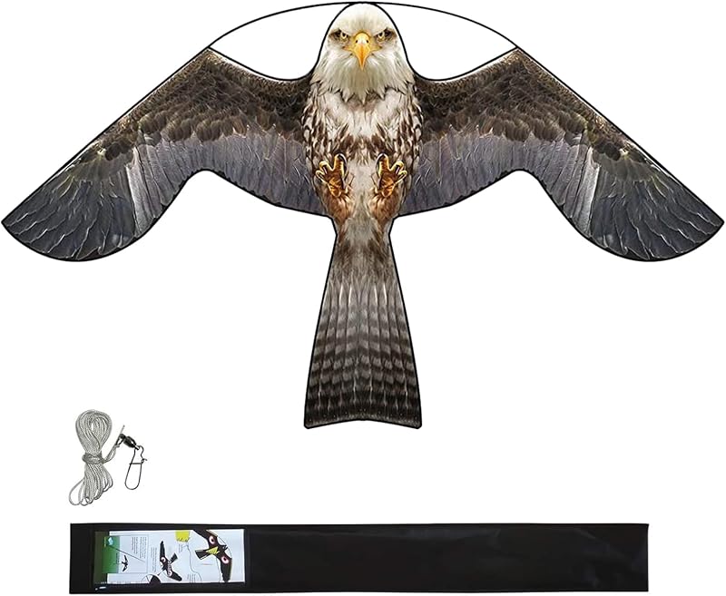 eyijklzo Cometa voladora de halcón espantapájaros sin cometa gris solo con poste de 13 pies | Mantenga alejados a los pájaros|Impulsado por el viento|Disuasivo de halcones para patios y granjas para proteger verduras, frutas y cultivos