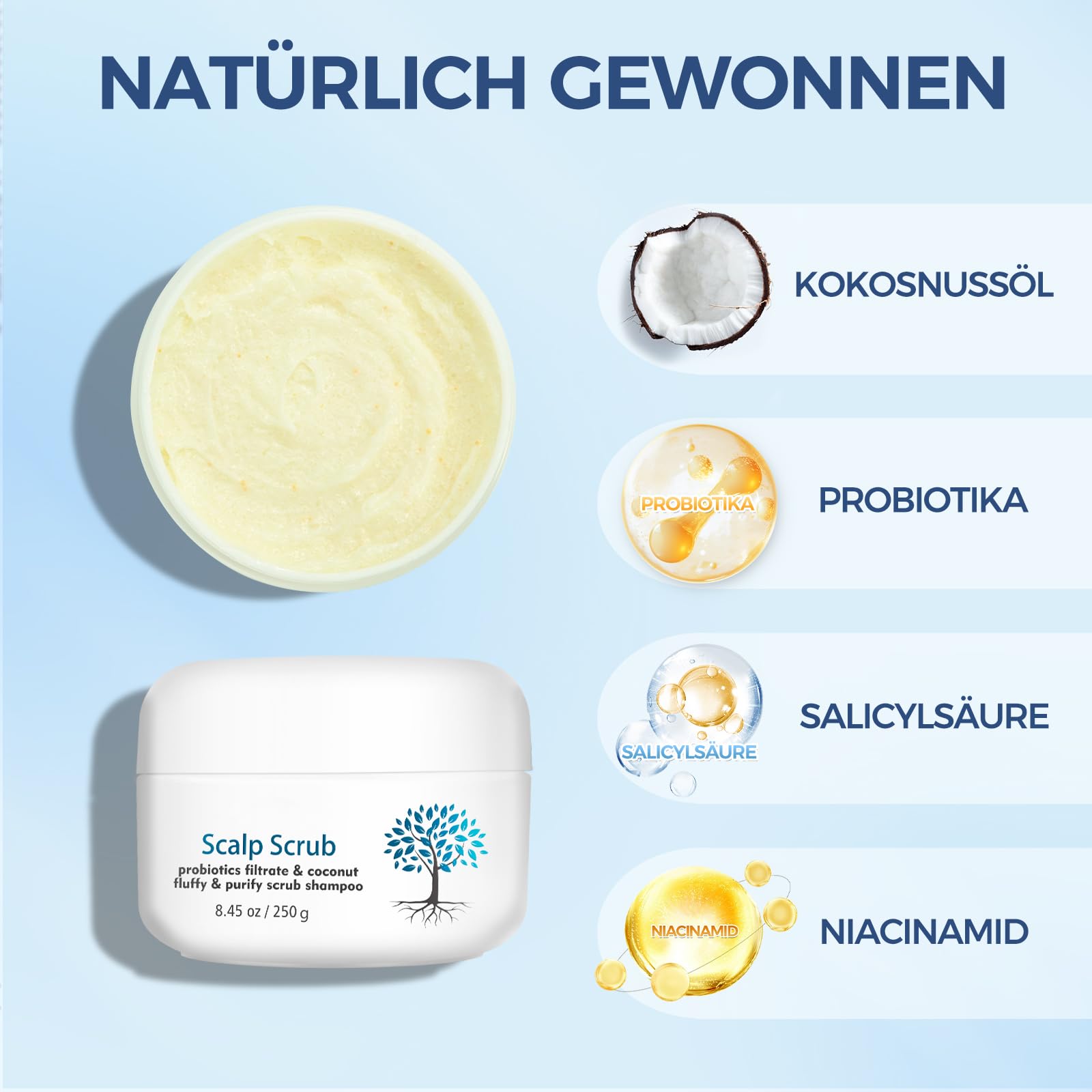Peeling do skóry głowy, pielęgnacja włosów, szampon do swędzącej i suchej skóry głowy, szampon przeciwłupieżowy, głębokie oczyszczanie, peeling do skóry głowy, 250 ml