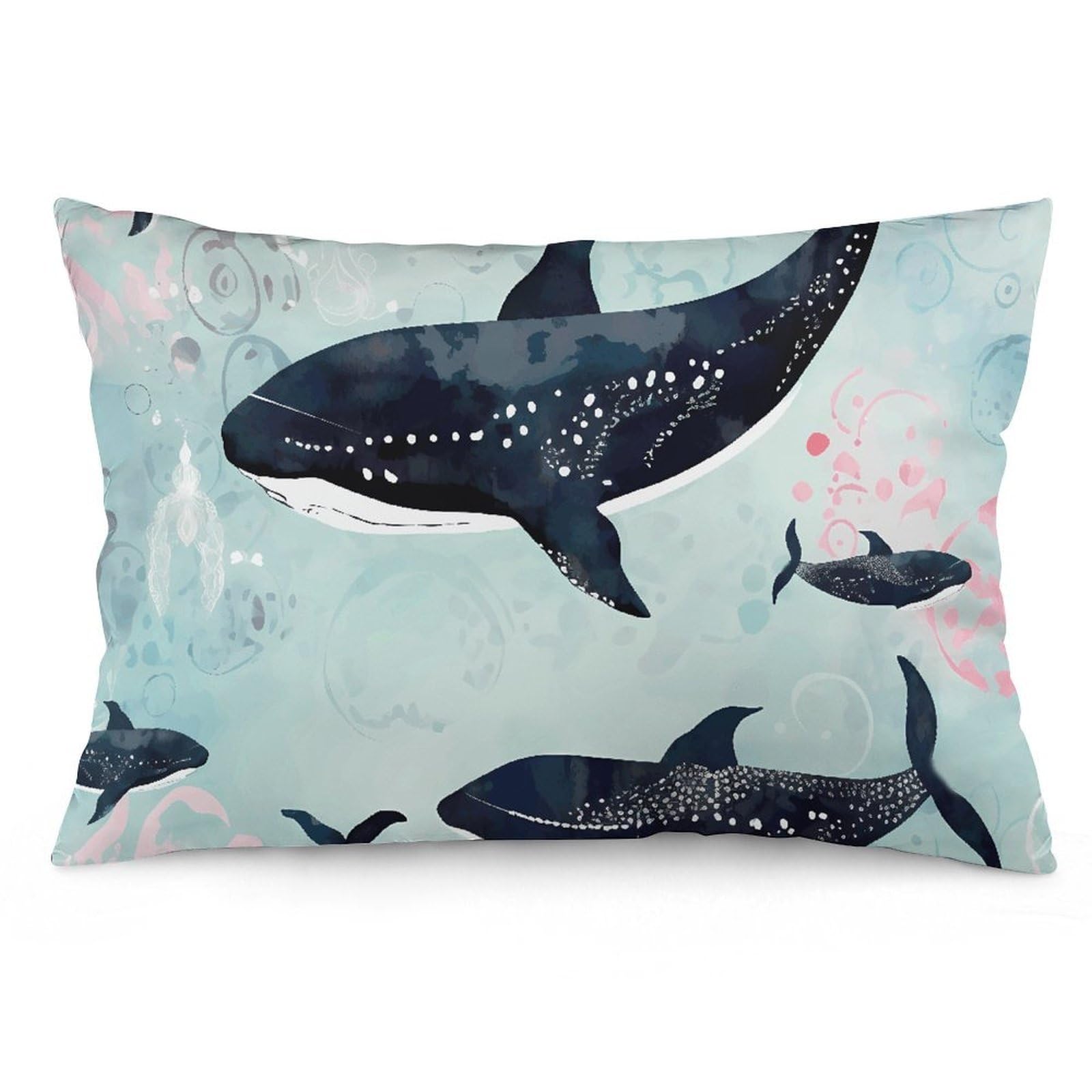2 Pack Pillow Cases for Hair and Skin, Soft Breathable Pillow Case Covers with Hidden Zipper, Whale Pillowcase 12 "x20 Pillow Covers for Sleeping Gift