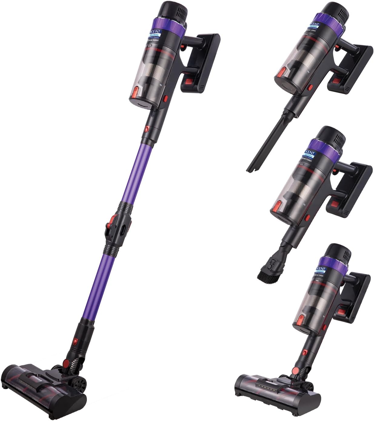 KENT Zoom Turbo Vacuum Cleaner 500W | Battery Operated | Rechargeable, Cordless &Hoseless | Cyclone5 Technology | Digital Control Panel | BLDC Motor | >28 Kpa High Suction | Multi Nozzle Operation