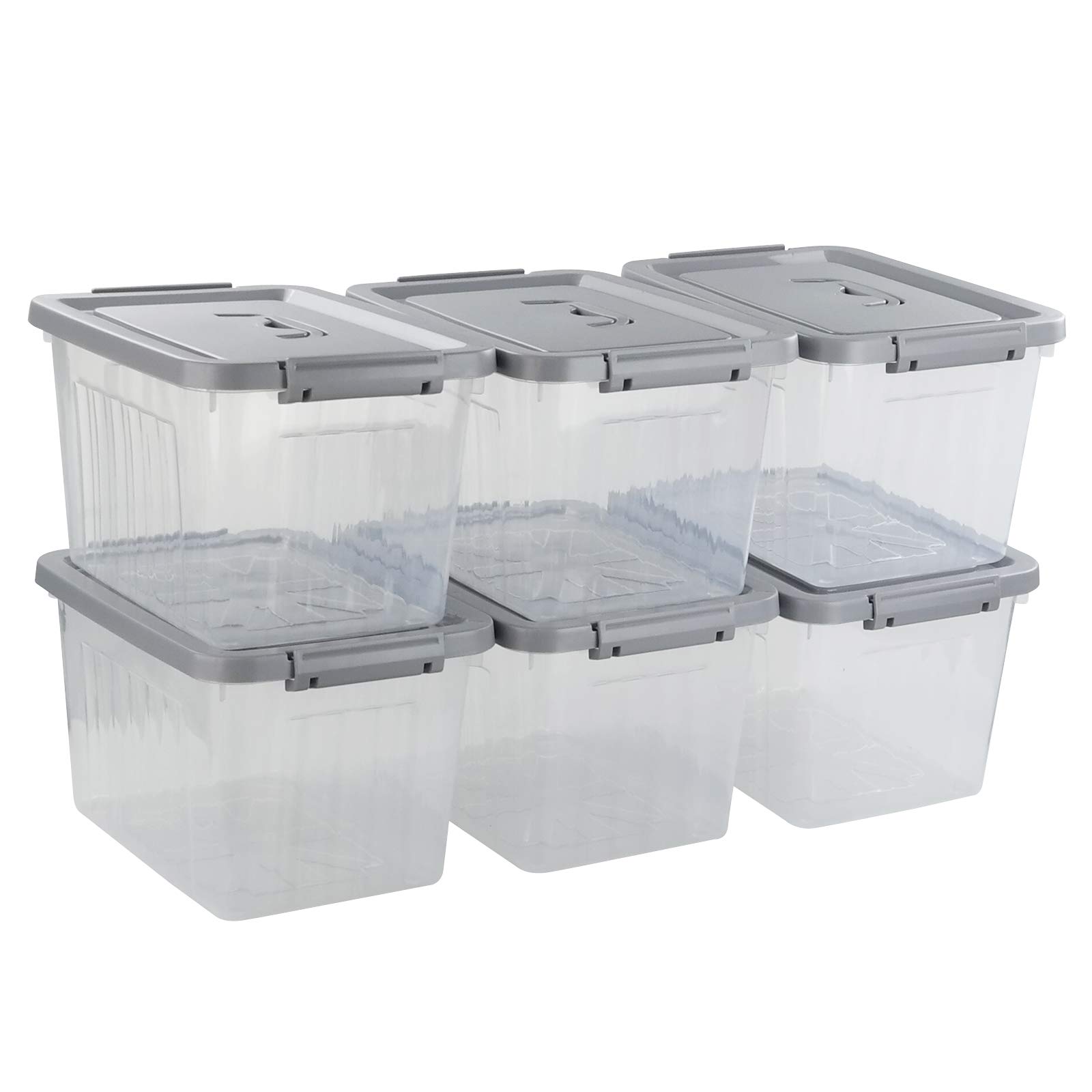 Gitany Clear 6-Pack 12 L Plastic Latching Storage Box With Lid, Container Set