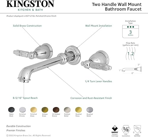 Miniatura 4 de Kingston Brass KS7122GL Grifo de baño georgiano, 10-716 pulgadas en alcance de la boquilla, latón pulido