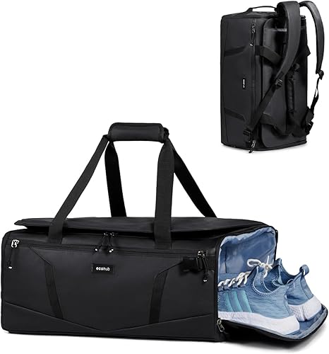 ECOHUB Bolsa de gimnasio de 40 L para mujeres y hombres, resistente al agua, bolsa de lona deportiva con compartimento para zapatos y bolsillo