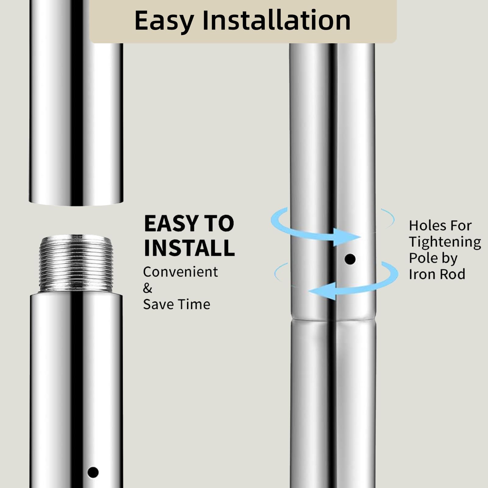 Prolunga per pole dance da 45 mm – 125/250/500 mm, facile da installare, collegamento liscio, prolunga cromata per palo da ballo