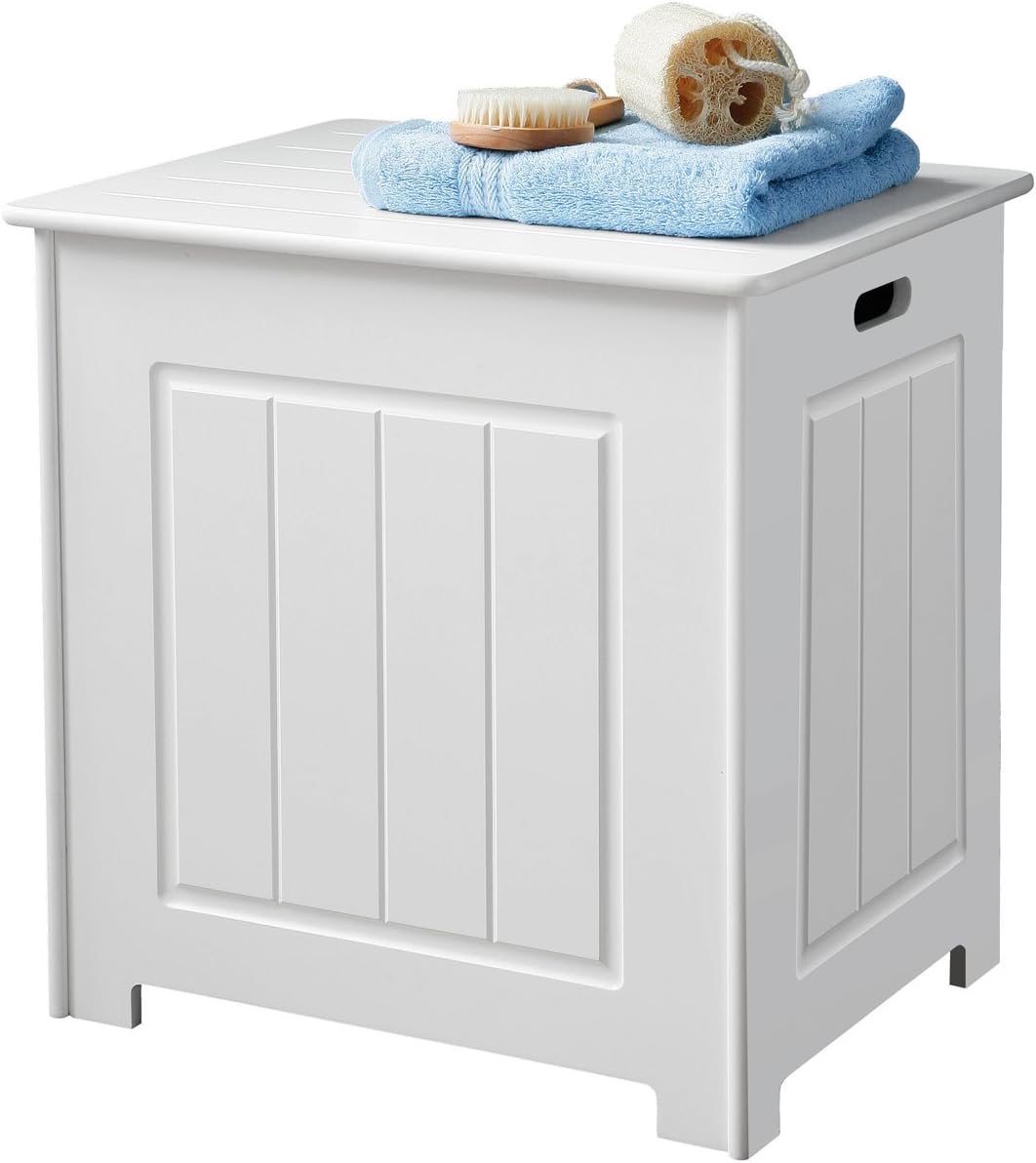 NEW STORAGE CHEST CABINET WHITE WOOD BASKET LAUNDRY BIN