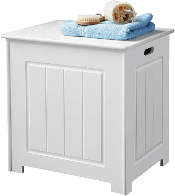 NEW STORAGE CHEST CABINET WHITE WOOD BASKET LAUNDRY BIN
