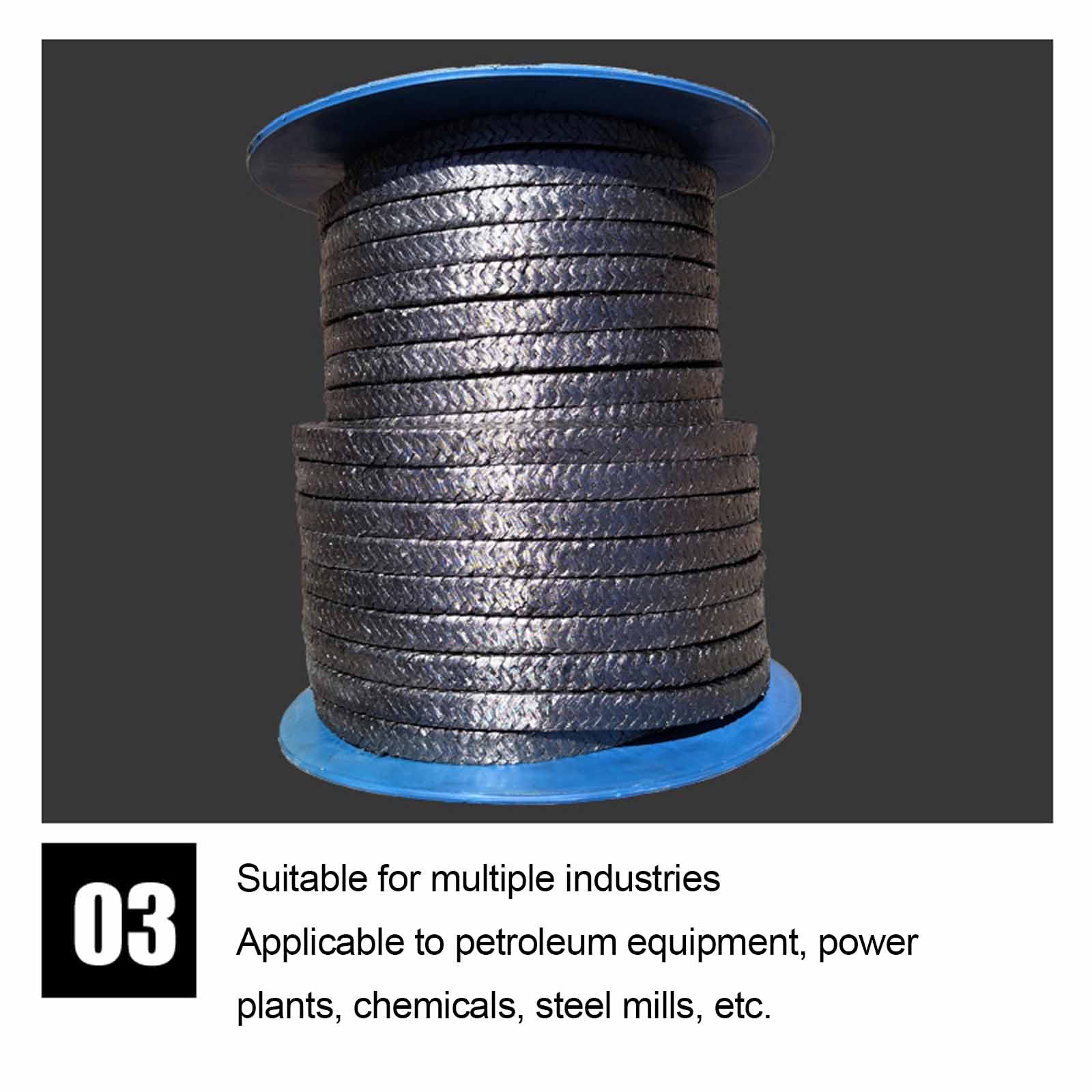 Garniture de compression tressée en graphite PTFE Graphitized Expanded PTFE Graphite Braided Compression Packing 5M Multiple Sizes(6 * 6Mm)