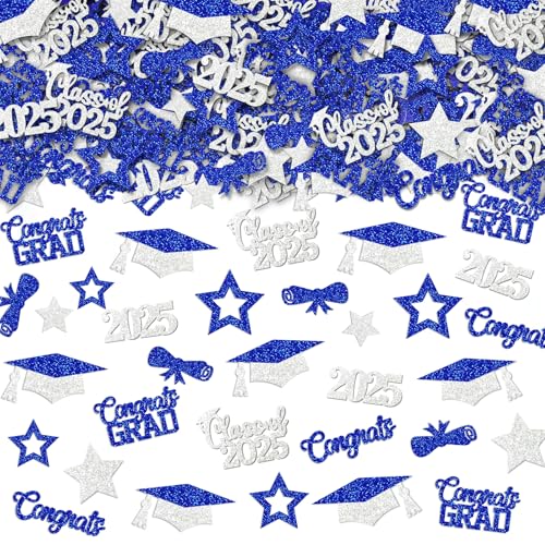 200Pcs Blue and Sliver Graduation Confetti 2025 Graduation Table Confetti 2025 Congrads Table Decorations Blue and Sliver Grad Class of 2025 Party Supplies