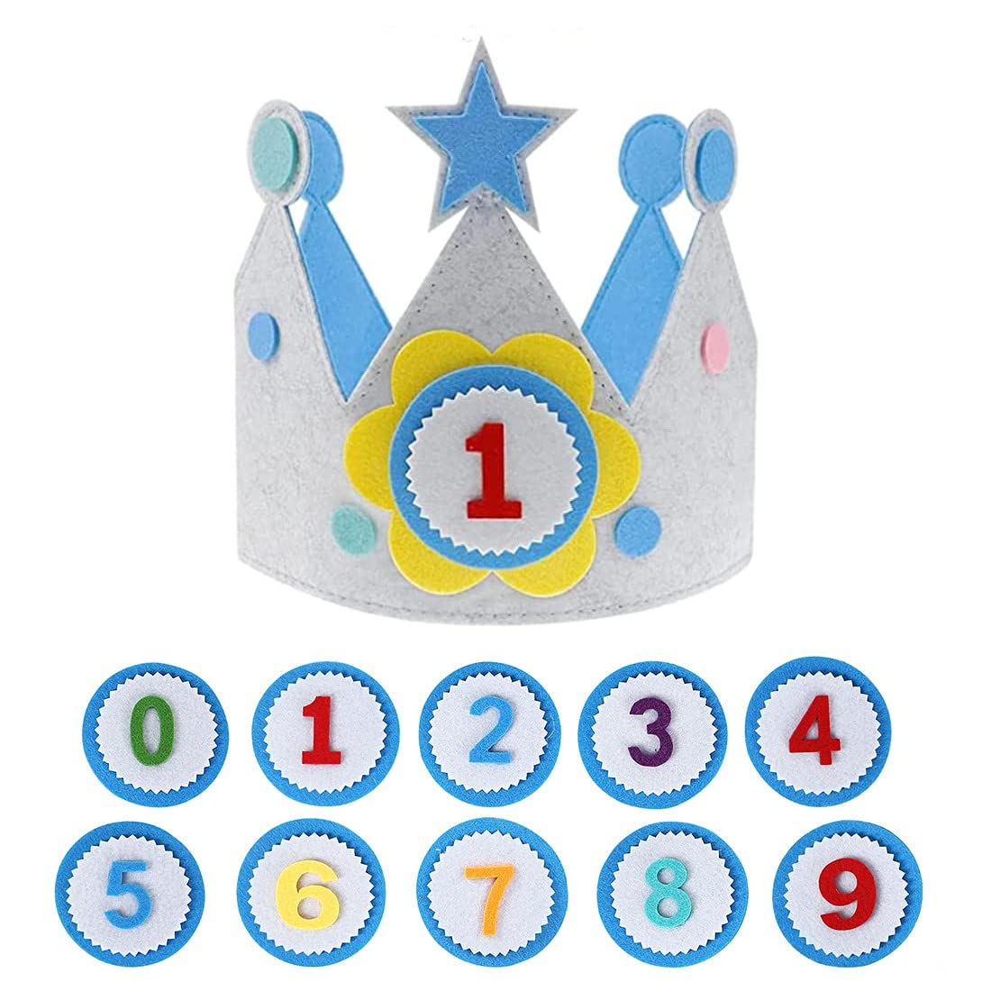 SIOPPKIK Children's Birthday Crown, Classic Felt Crown Hat, Unisex Crown for Interchangeable Numbers from 0 to 9, Fabric Crown Ideal for Birthday Parties