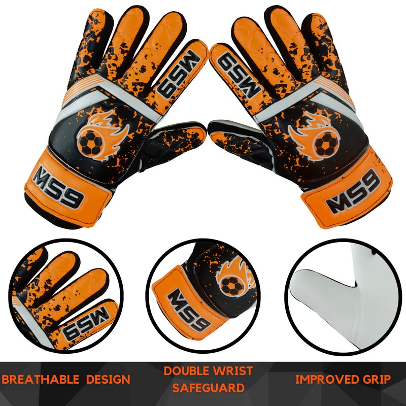 MS9 Kids Boys Children's Junior Football Goalkeeper Sports Soccer Goalie Gloves, Orange, Size 6 - Age 13 to 15 Years - Image 4