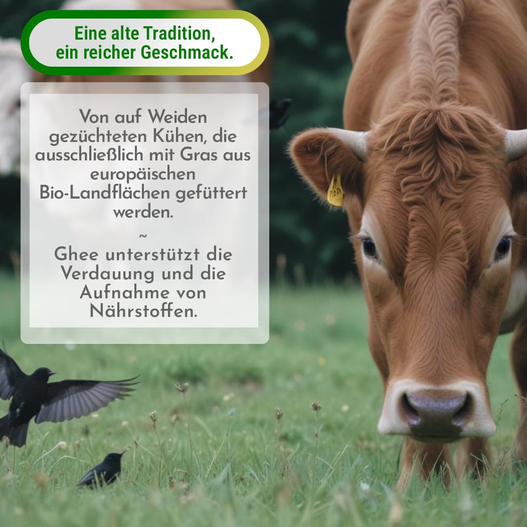 Exponatura Bio-Ghee - Geklärte Butter nach alter ayurvedischer Rezeptur - nur aus der Milch von Weidekühen - laktosefrei, extrem bekömmlich (1250 g)