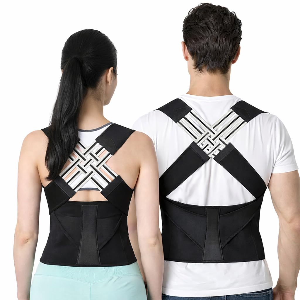 X-Cross Posture Corrector Belt for Men & Women, Adjustable Upper Back & Waist Support Brace with Extension Belt, Breathable Cross-Back Design, Comfortable & Invisible Under Clothes (2 PAIRS FOR MEN AND WOMEN)