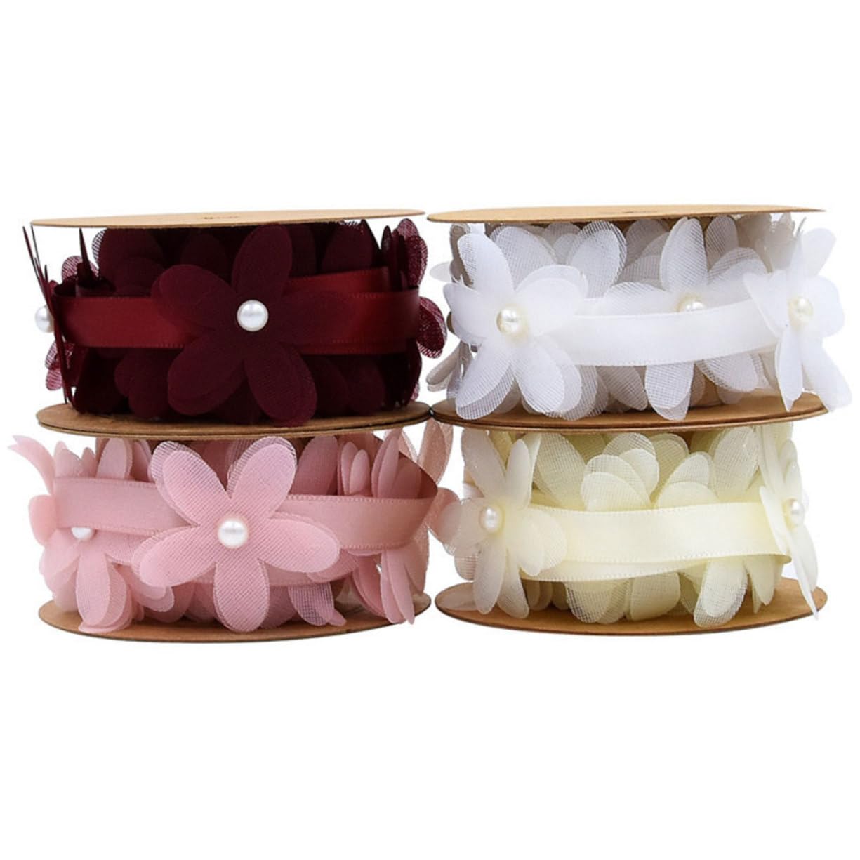 Abaodam 4rollen Kreatives Blumen Spitzenband Stoffband Für Hochzeiten -projekte Und Erhältlich Rosa Und Weinrot Für Dekoration Und Basteln