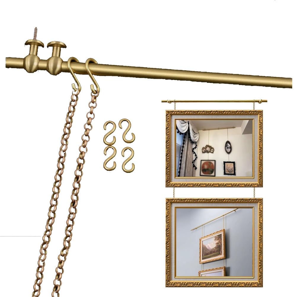 Bilderrahmen-Aufhängesystem aus Messingstange, Galerie-Bilderschienen-Set, Metall-Bilderaufhänger für die Wanddekoration an Betonwänden, Aufhängeschiene für Bilder im Innenbereich mit Kette,