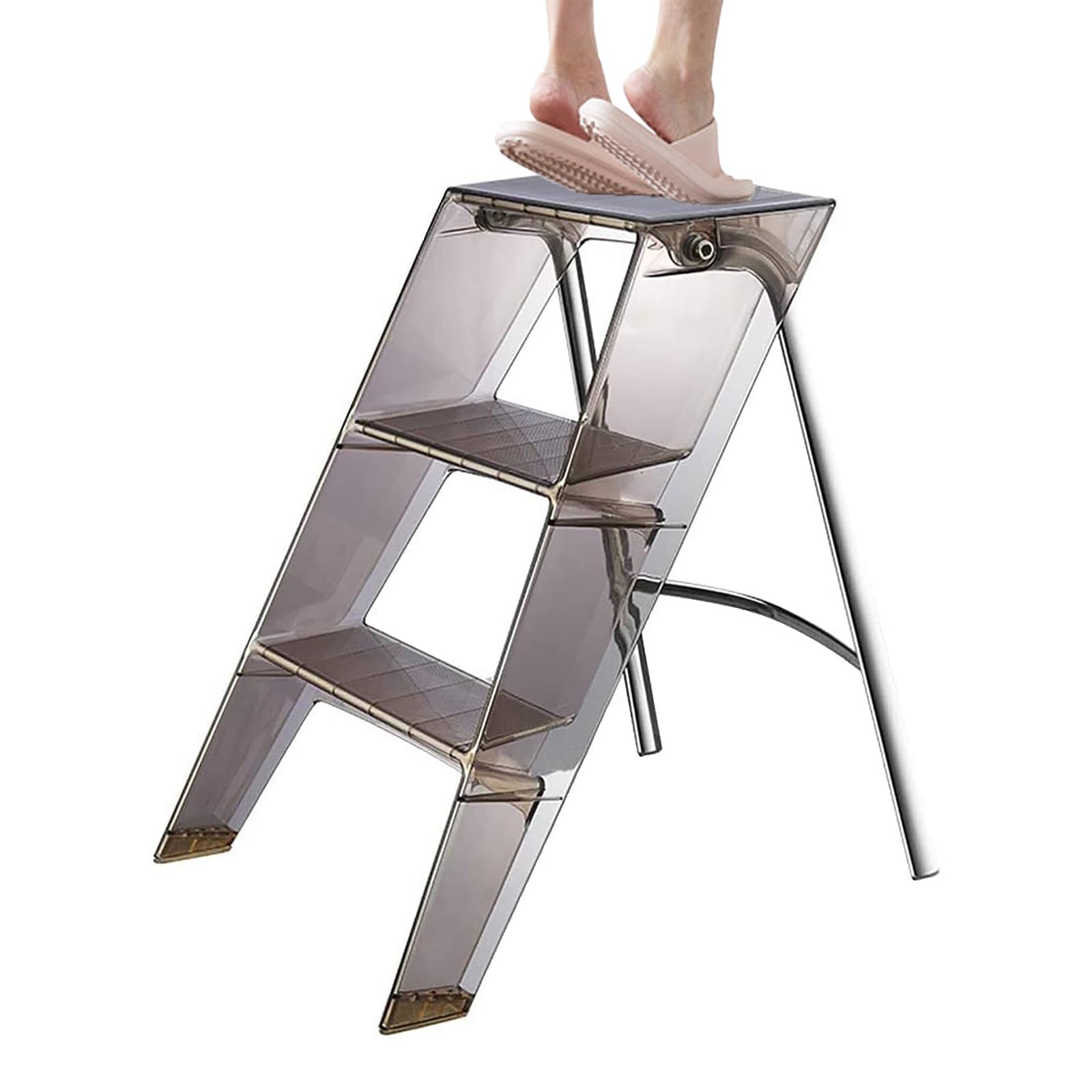 Escabeau pliable 3 marches haut de gamme en acrylique et acier inoxydable