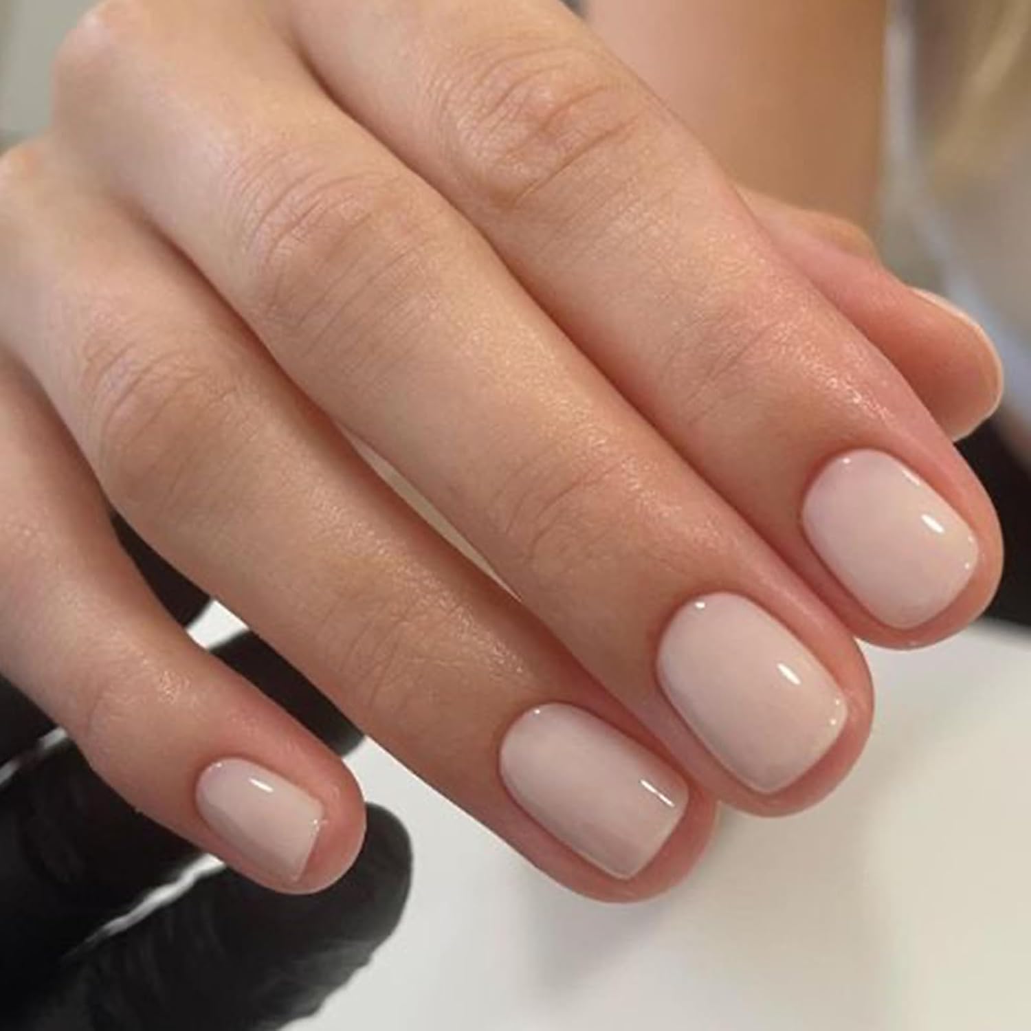 Square Press on Nails Short Fake Nails with Simple Designs Light Pink Acrylic Nails Solid Color Artificial Glossy False Nails Reusable Stick on Nails for Women 24 Pcs