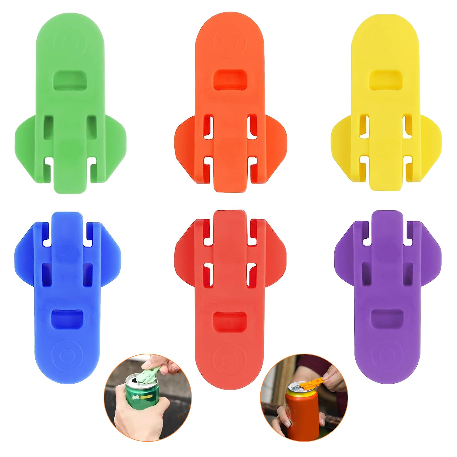 6pcs Manual Easy Can Opener, Leakproof Plastic Soda Can Cover Can Openers, Colorful Beverage Can Protection for Picnics, BBQ, Camping