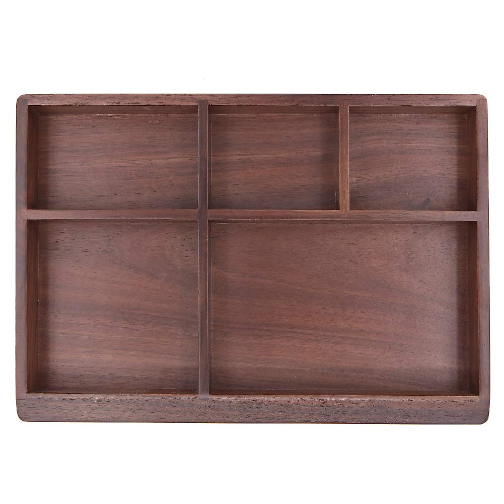 Gino Black Simple Walnut Wooden Tray Organizer 5 Compartment Divided Box For Jewelry Storage Key Holder Desk Organizer