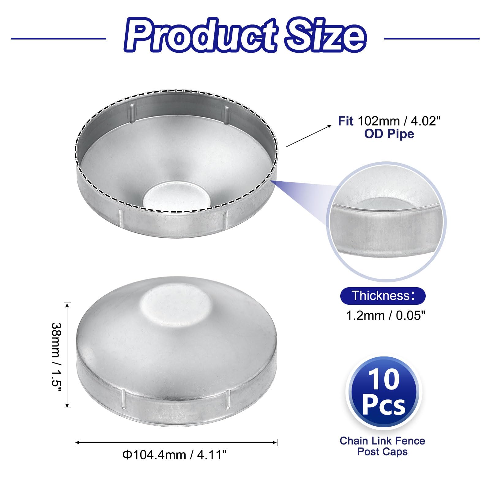QUARKZMAN Cappello per Pali 10 Pezzi 102 mm Zincato Rotondo a Cupola | per Recinzione a Maglia per Esterno, Adatto per Tubo, per Parti di Recinzione a Maglia