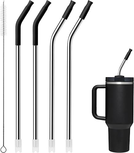 Soledea Popote reutilizable de acero inoxidable con puntas de silicona, combina perfectamente con el color de la copa Stanley de 40 onzas,