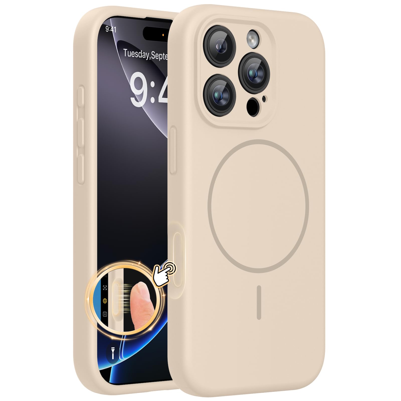 Miracase Magnetic for iPhone 16 Pro Case, Silicone, Sand