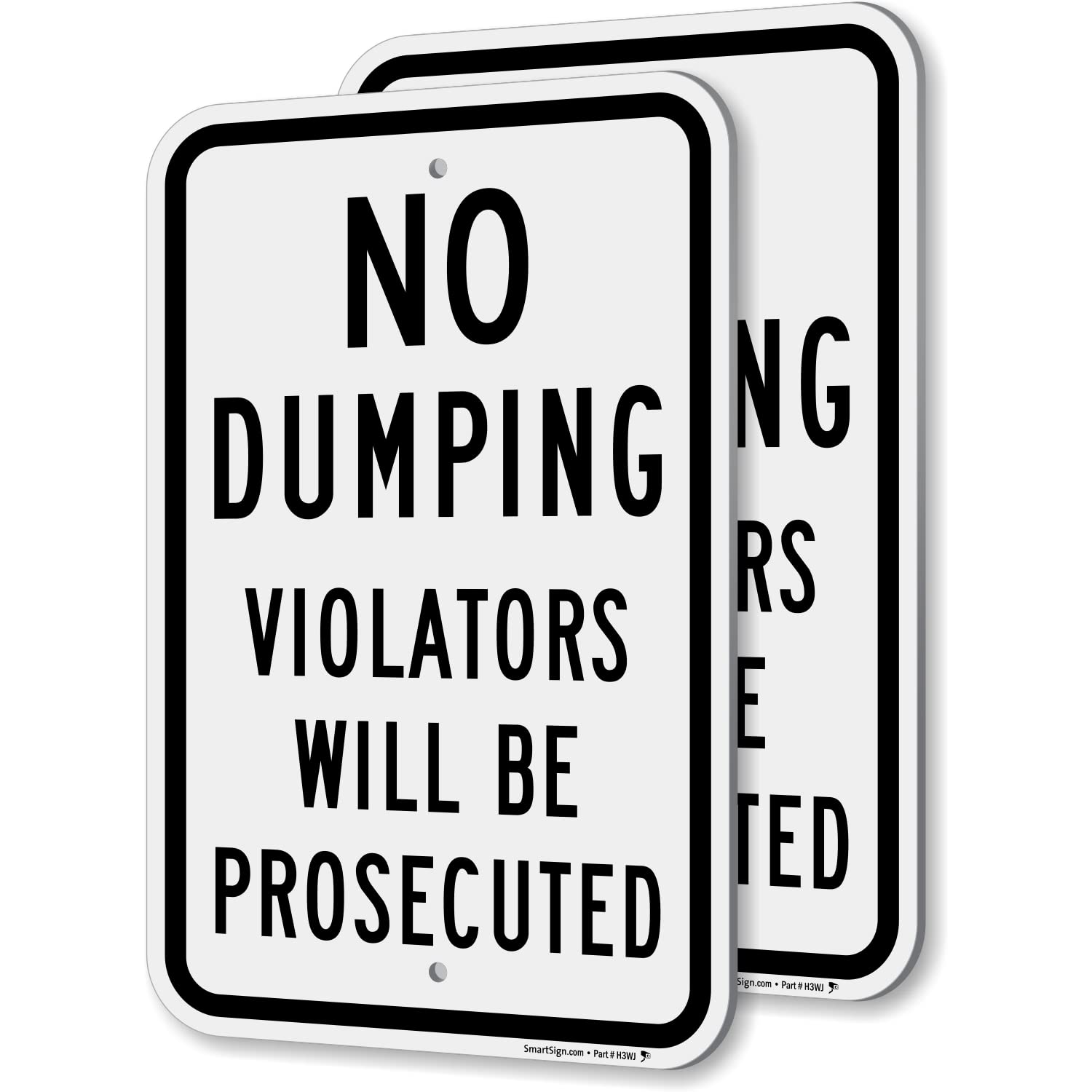 SmartSignNo Dumping Violators Will Be Prosecuted Sign - 2 Pack, 18 x 12 inch, 2mm Aluminum Composite, Pre-Drilled Holes, Black and White
