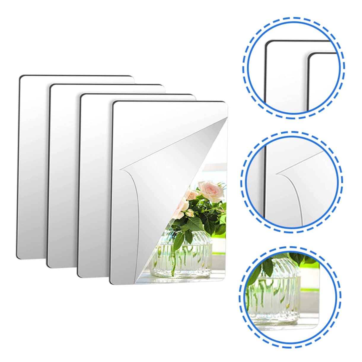 SOESFOUFU Set 4pcs Mirror Wall Stickers Adhesive Mirror Decals Home Decorative Wall Decals