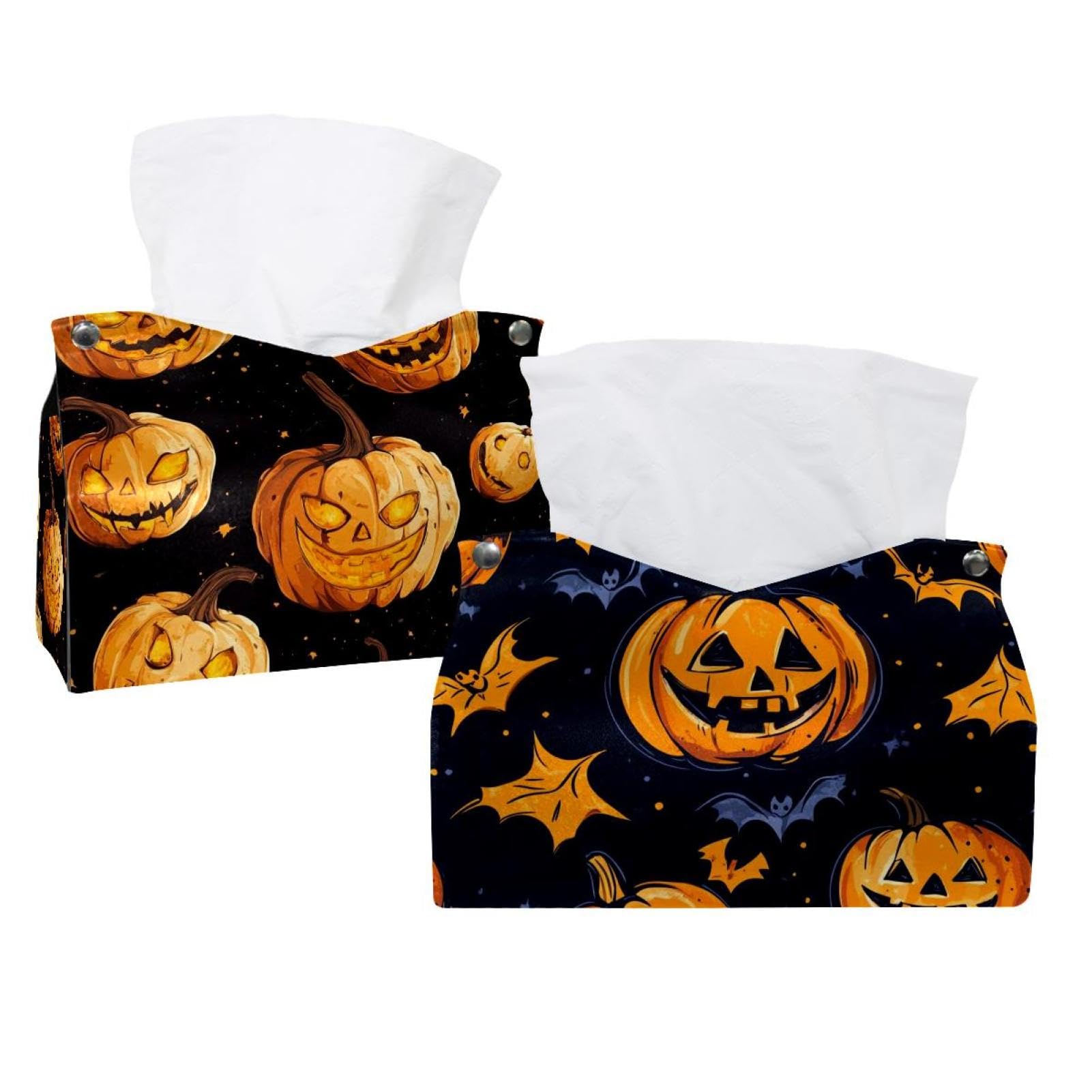 Porte-mouchoirs Halloween double modèle chauves-souris et citrouilles colorées