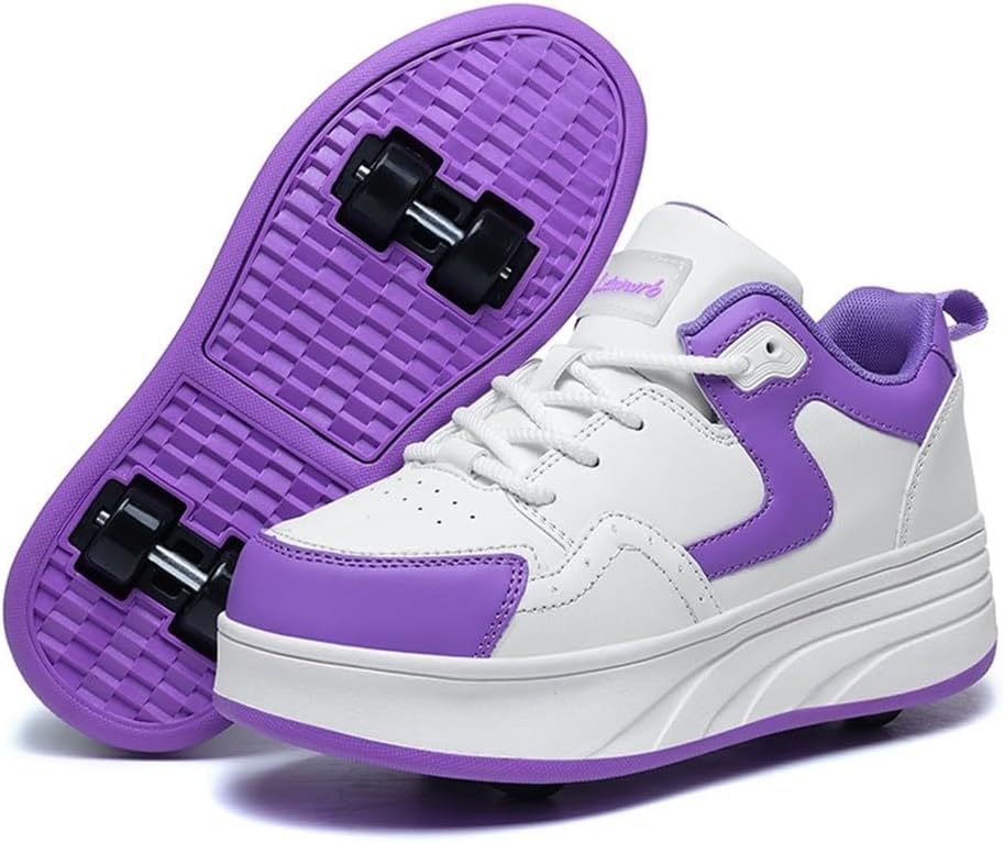 Roller Skate Shoes for Kids Girls Boys Detachable Wheeled Fashion Sneakers Trendy Cool Low Top Retractable Double-Wheeled Shoes for Indoor Outdoor