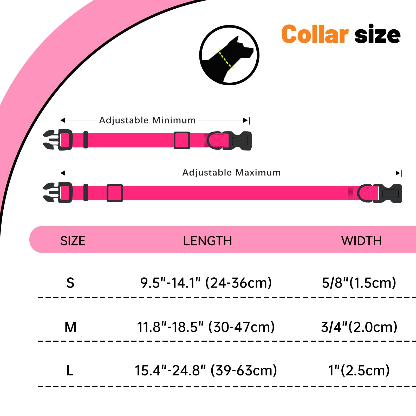 Collar impermeable para perro, collares de goma fáciles de limpiar con hebilla de liberación rápida para perros pequeños, medianos o grandes (rosa, L < 15.4-24.8 pulgadas)