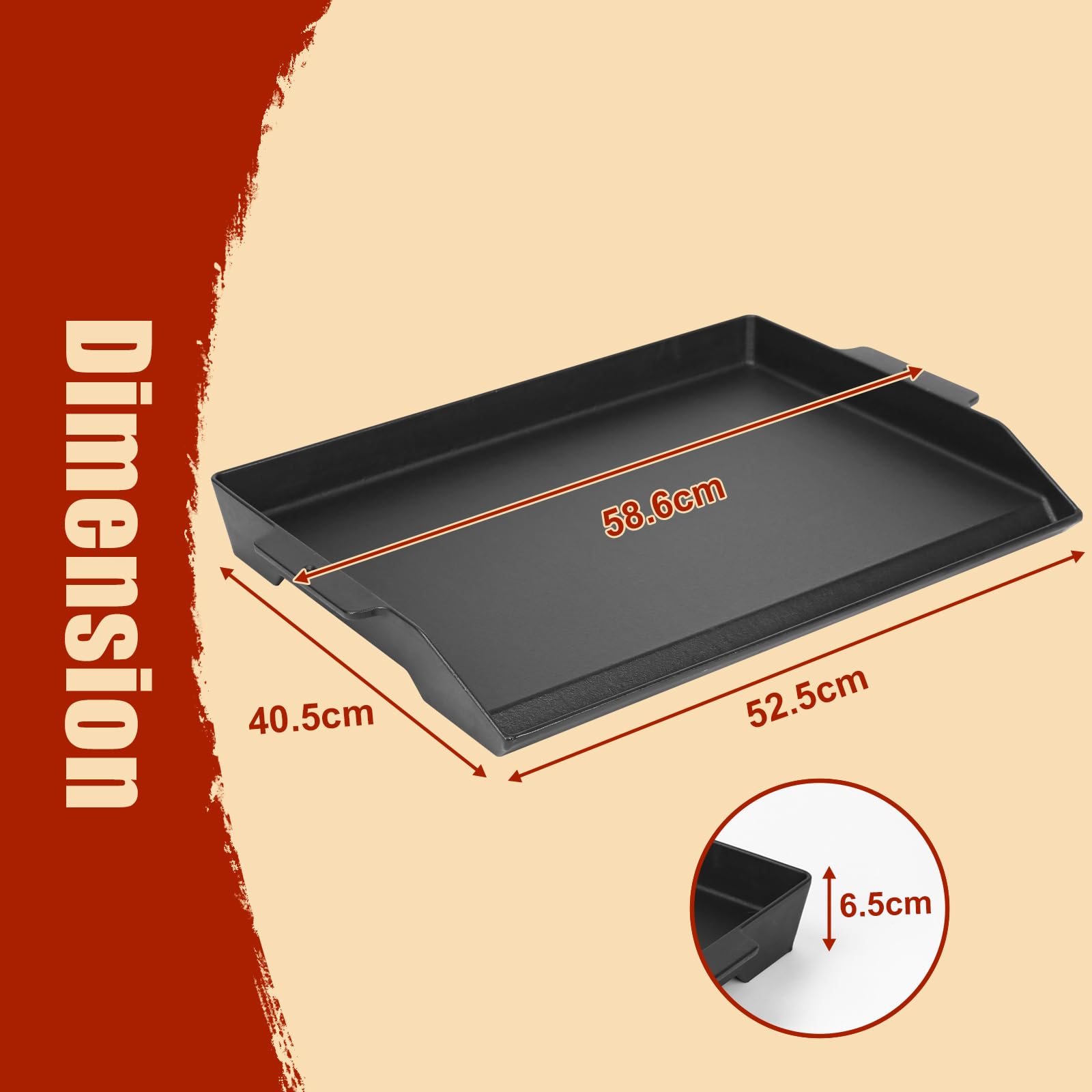 Denmay 58,6 × 40,5 cm - Plaque de cuisson universelle en fonte - Pour barbecue à gaz, au charbon de bois, plaque de cuisson à gaz, cuisinière - Poêle universelle avec revêtement anti-adhésif