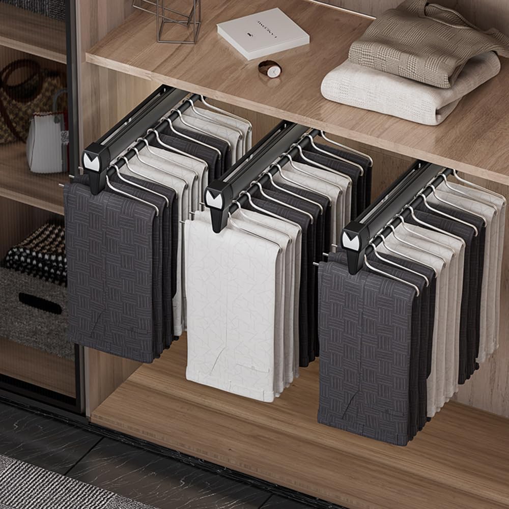 Adjustable Double-Rail Pull Out Clothes Hanger Rod with Thick Steel - Wardrobe Clothing Rail Hanger Rack Bar for Pants and Clothes (16 inch)