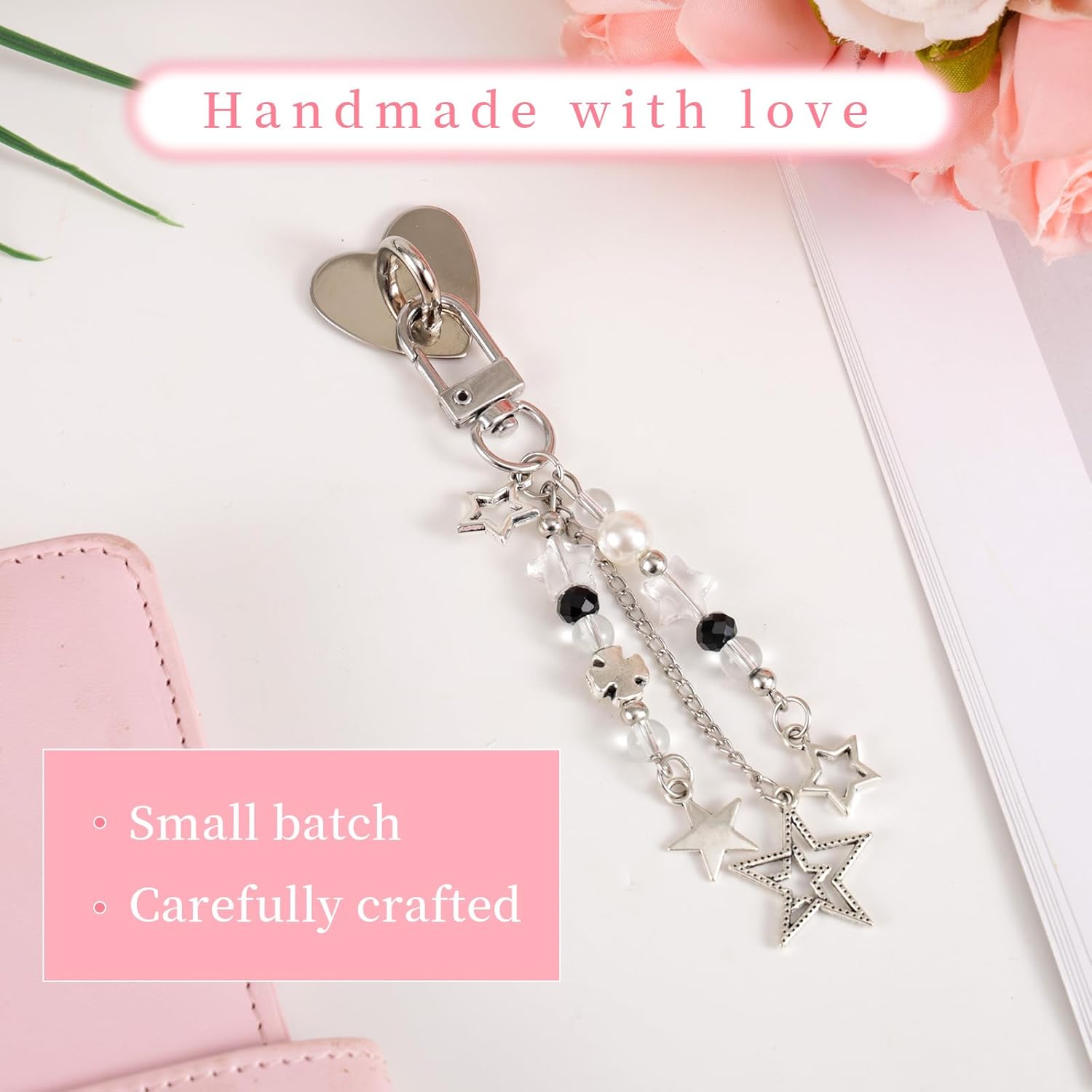 Cute Charm Chain for Kindle, Star Pearl Keychain Strap Charm with Hook Decorative E-Reader Key Chain Decorating Accessories for Kindle Phone Decor Women Gifts - Image 4