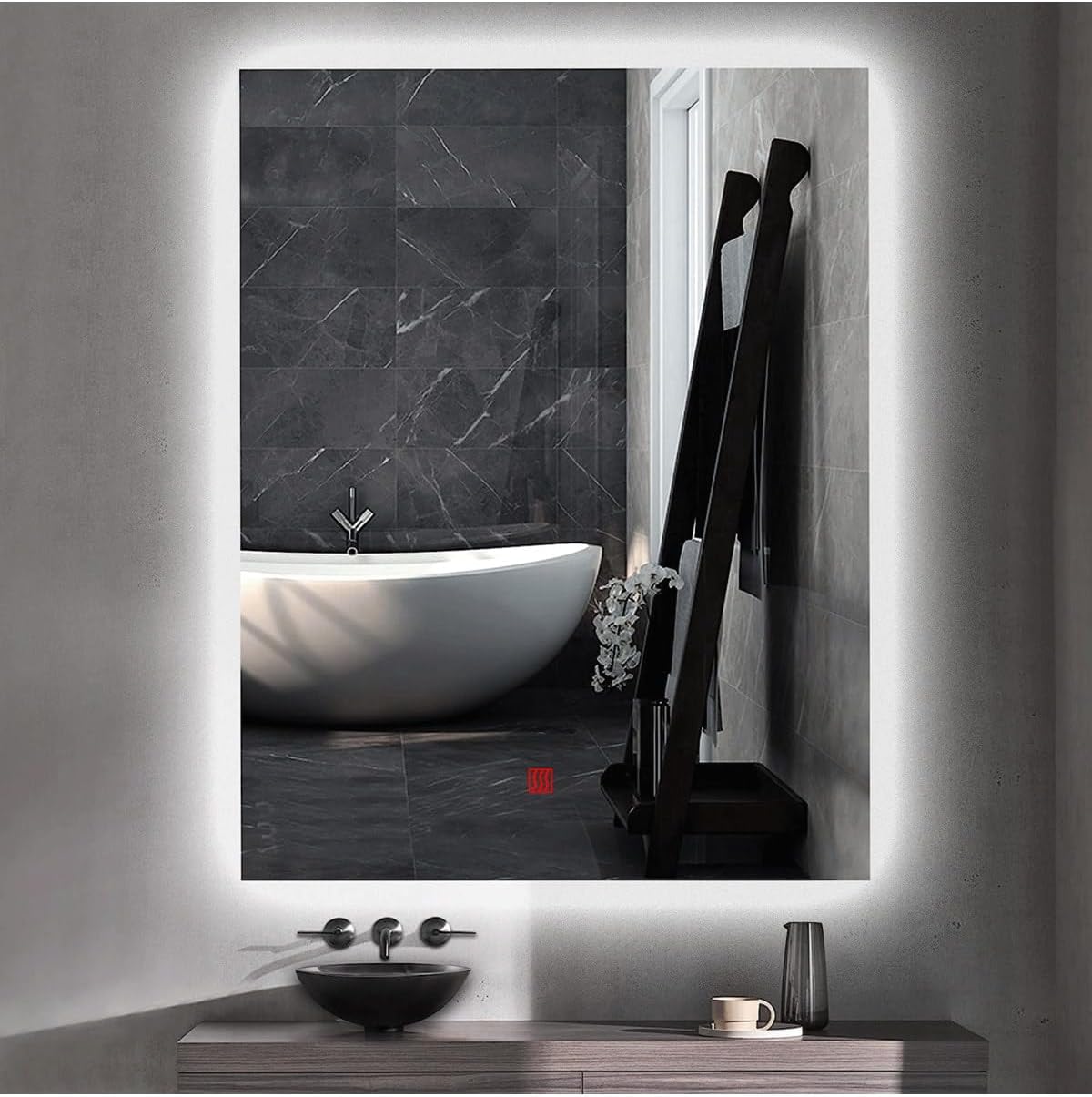 Bathroom Mirror with LED and Defogger 27.5x39.4 in Modern Wall Mounted Vanity Mirror for Bathroom,