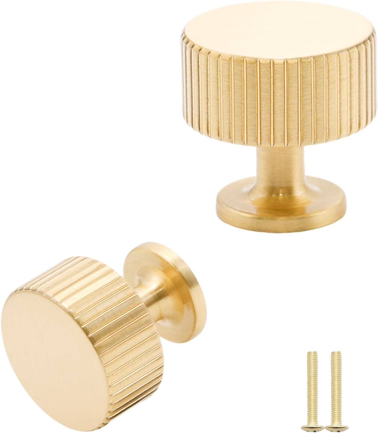 2 Sets Brushed Solid Brass Cabinet Knobs Gold Dresser Drawer Knobs Handles